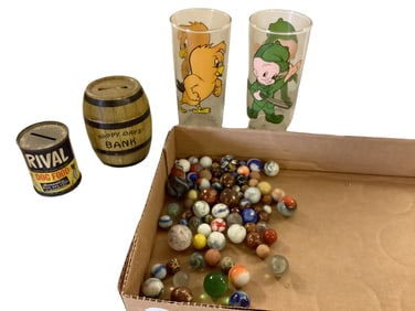 Looney Tunes Glasses, Marbles, and Metal Banks