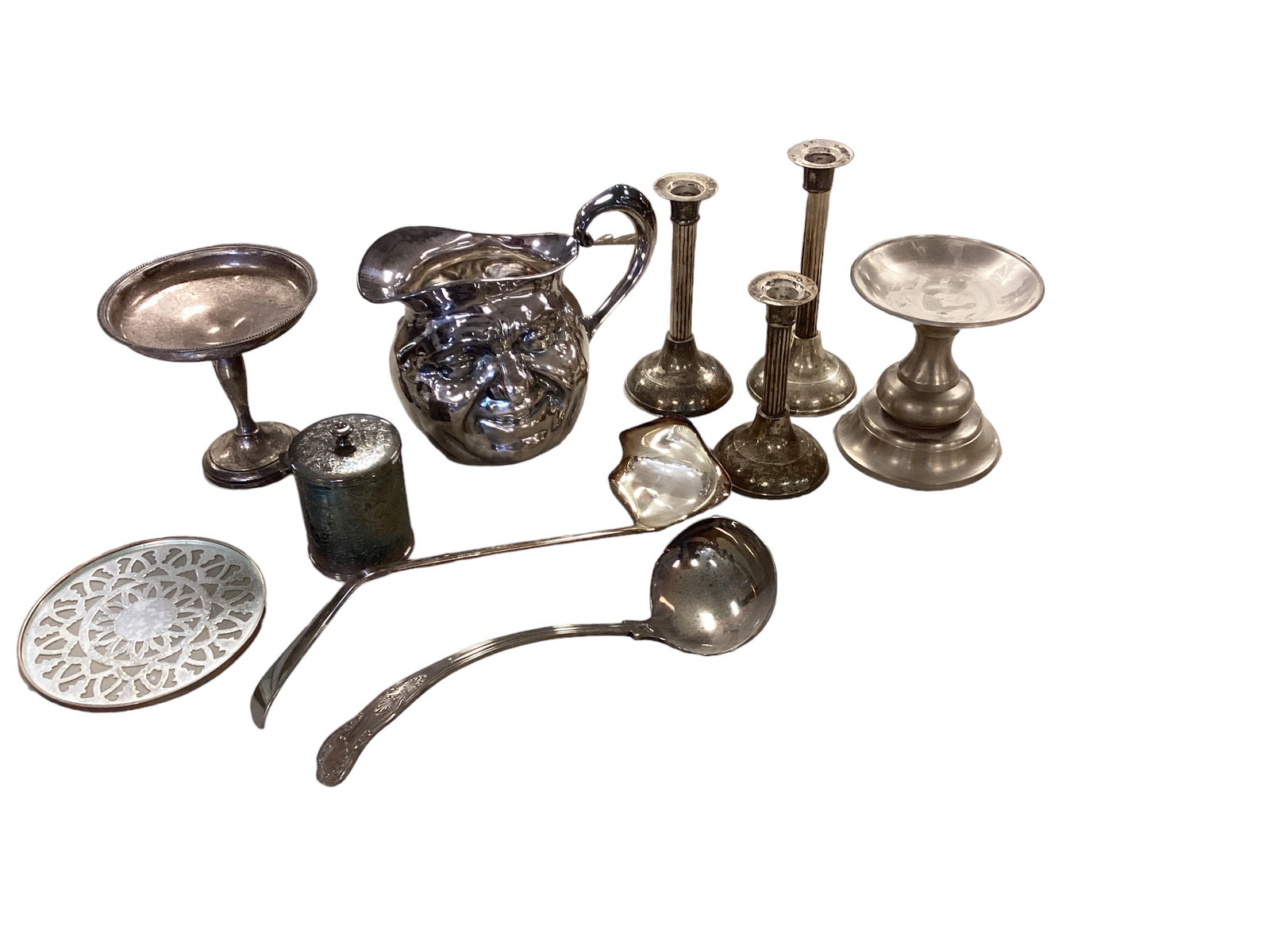 (10) Silver Plate, Pewter, Sterling, and Silver Tone Pieces (1 of 3)