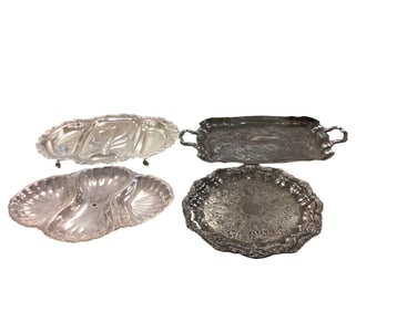 (4) Large Silver Plate and Silver Tone Platters