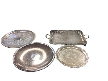 (4) Large Silver Plate and Silver Tone Platters