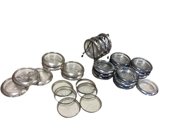 Glass Coasters with Silver Plate and Sterling Rims