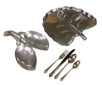 Metal Serving Dishes and Flatware