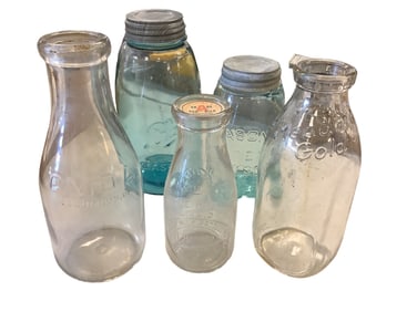 (5) Milk Bottles and Mason Jars