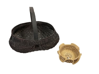 Charleston Elephant Ear Sweetgrass Basket and Dark Wicker Market Basket