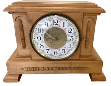 Wooden Mantel Clock with Oak Stain