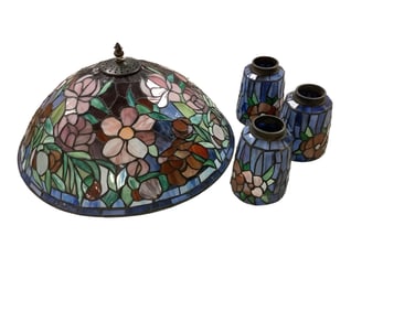 Tiffany Style Shades (4) Large shade approximately 18". Small shades approximately 4".