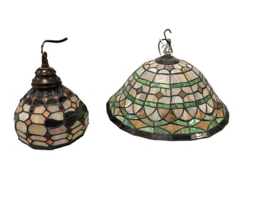 (2) Leaded Stained Glass Hanging Lamps