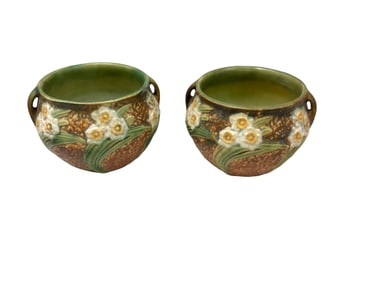(2) Roseville Handled Vases, Jonquil Pattern