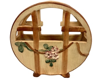 Antique Weller Woodcraft Art Pottery Basket Form Planter, Circa 1930