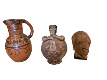 Nok Terra Cotta Head and (2) Pulque Pitchers
