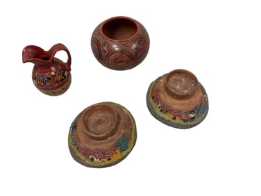 (1) Llama Cruet Peruvian Clay Mini Pitcher, Etched Clay Vase, Pair of Terra Cotta Candle Holders