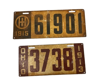 (2) Ohio License Plates 1913 and 1915