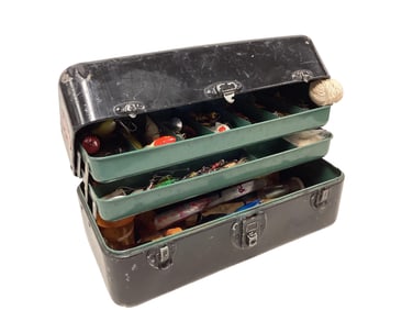 Vintage Metal Tackle Box and Lures