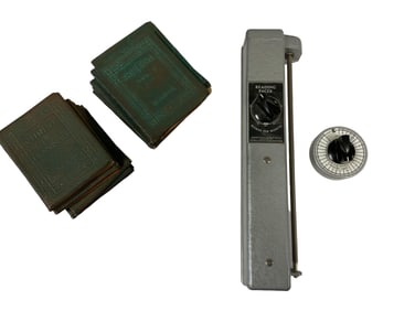 Vintage Reading Pacer, Reading Timer with 14 Little Leather Back Books