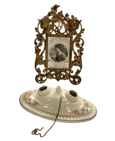 Ornate frame and Porcelain Flush Mount Light