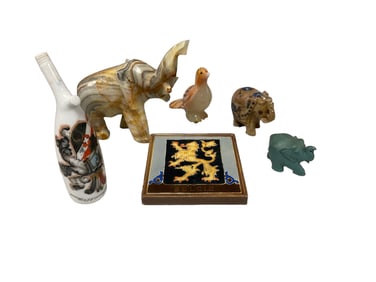 Coat of Arms "Belgae" Tile and Several Stone Figurines