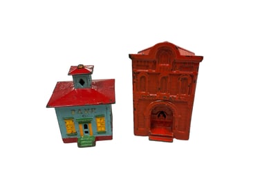 (2) Cast Iron Banks