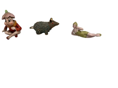 German Porcelain Bisque Bathing Beauty Figurine and Antique Tibetan Coral & Turquoise Jeweled Gilt