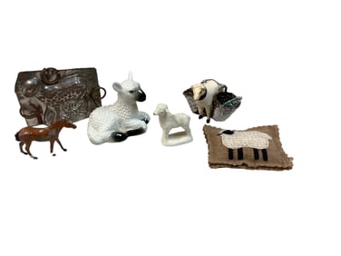 (5) Small Lamb Related Items, Plus Metal Horse