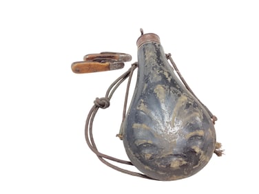 Leather and Metal Powder Flask and Pocket Knives
