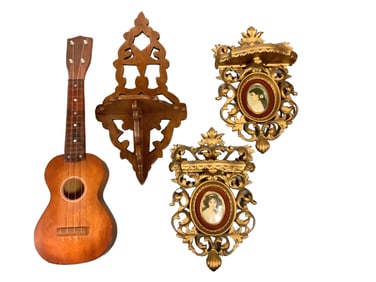Mini Ukulele and 3 Decorative Wall Shelves
