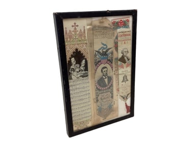 Stevengraph Woven Silk Ribbon/Bookmarks with Washington and Lincoln Frame 8.25" x 12"