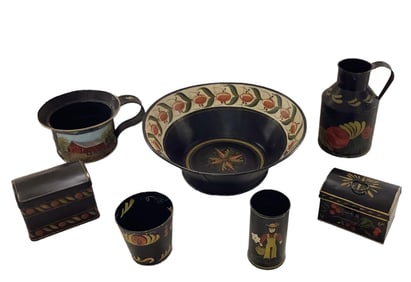Various Pieces of Tole Decorated Tinware