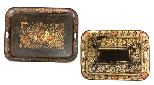 Tole Decorated Tinware, (2) Large Serving Trays