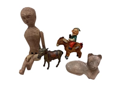 Mechanical Toy, Carved Items, and Cast Iron Bank