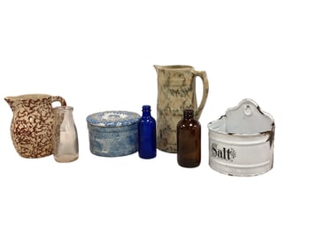 Spongeware, Small Bottles, and Metal Wall Salt