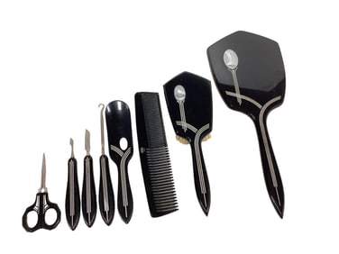 Art Deco DuPont 1920s Bakelite (9) Piece Vanity Set