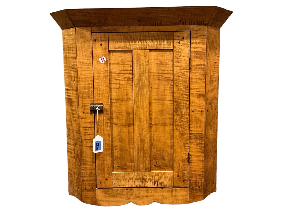 Bench Made Hand Crafted Tiger Maple Hanging Corner Cupboard 30 1/2 in. (77.5 cm.) (1 of 5)