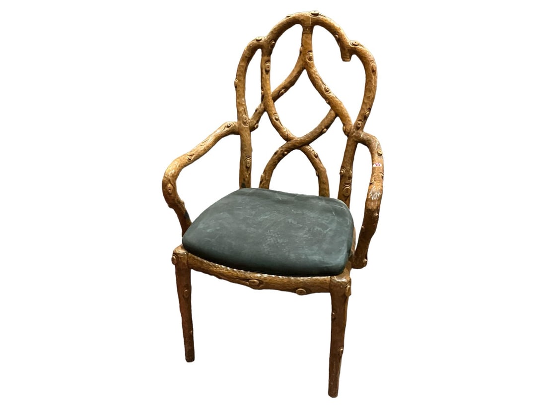 Twig Cut Style Armchair 39 in. (99.1 cm.): Twig Cut Style Armchair Has a painted black cushion; no makers mark found. 39 in. (99.1 cm.)
