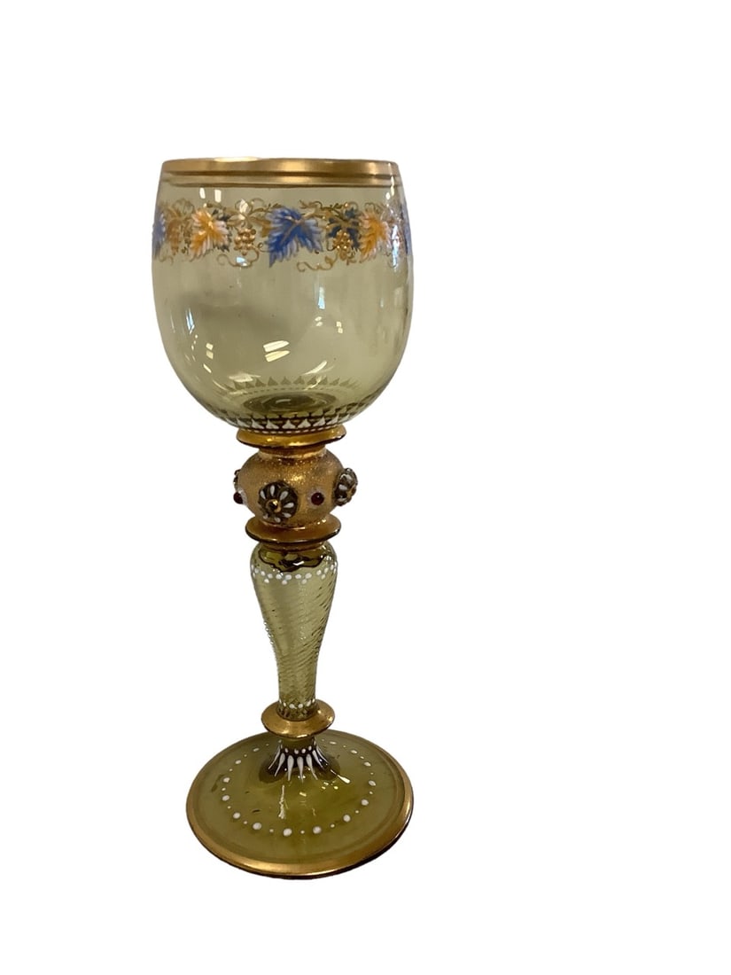 Bohemian Moser Art Glass Gold Enamel Goblet 7.25" tall (1 of 4)