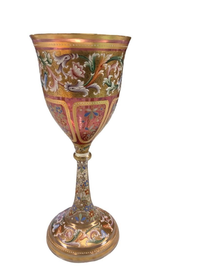Bohemian Moser Gilt Enameled Goblet 8.5" tall (1 of 4)