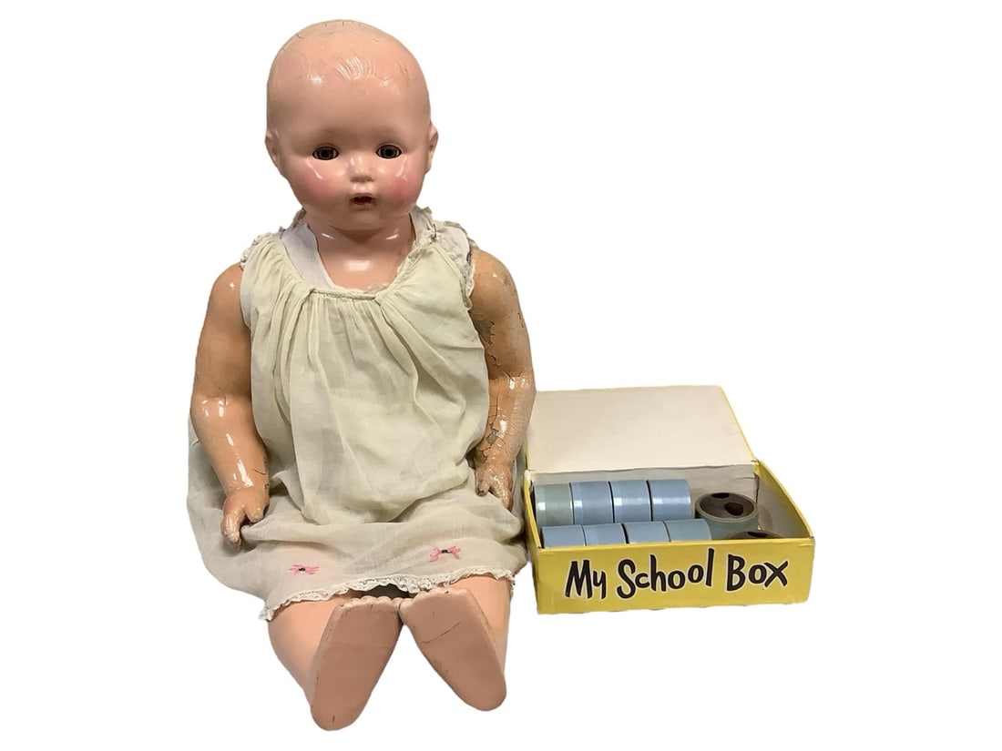 Effanbee Cylinder Composition Doll with Averill Cylinder Records & Edison ? Player (1 of 16)