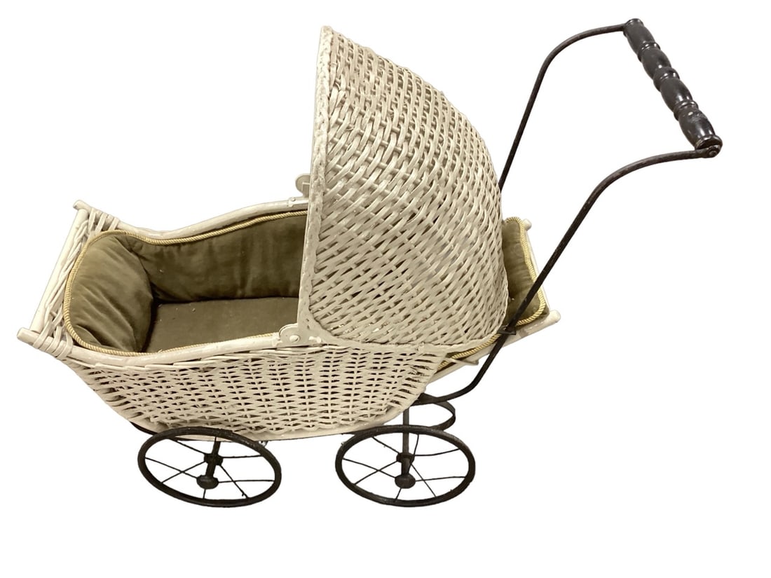 Child's White Wicker Doll Carriage (1 of 2)