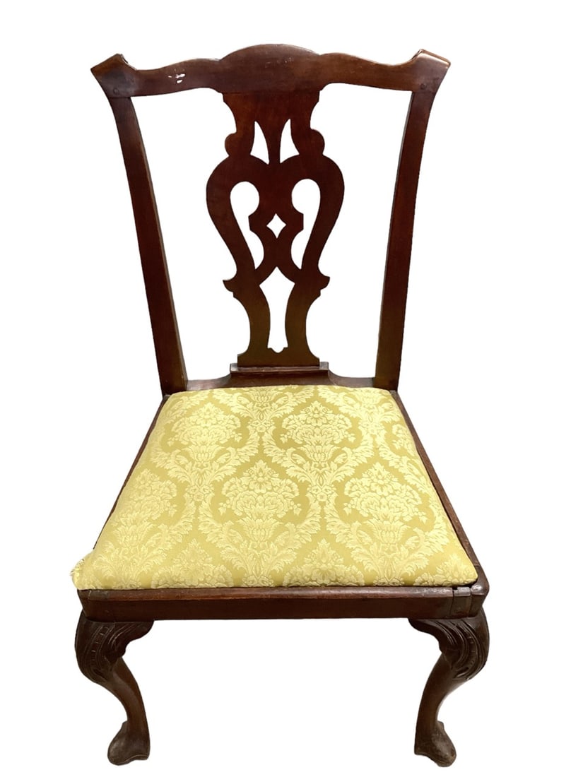 Mahogany Chippendale Style Upholstered Side Chair 37" H in the back: Mahogany Chippendale Style Upholstered Side Chair 37" H in the back