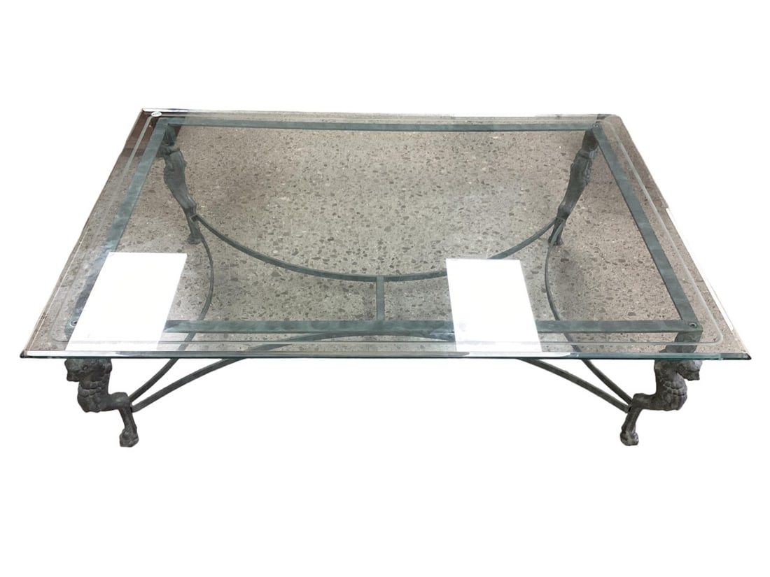 Glass Top Coffee Table with Cast Metal Base with Ornate Legs (1 of 3)