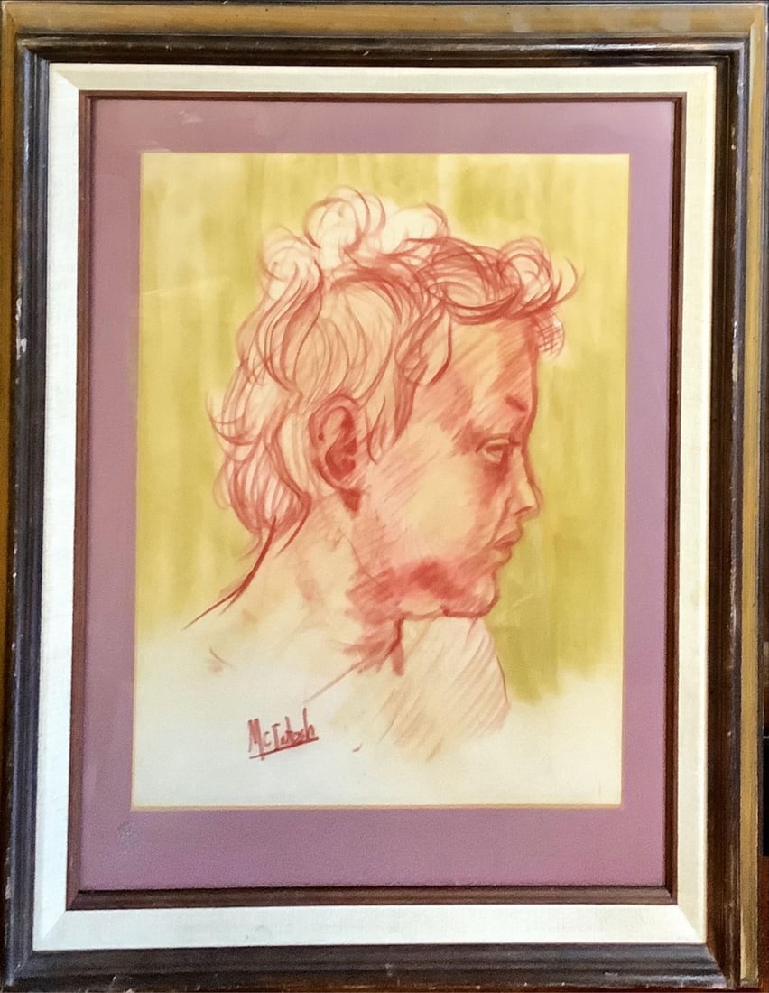 Signed Conte Crayon Female Portrait 16 1/4 x 13 1/4 in. (41.3 x 33.7 cm.), Frame: 25 x 21 in. (63.5 (1 of 4)