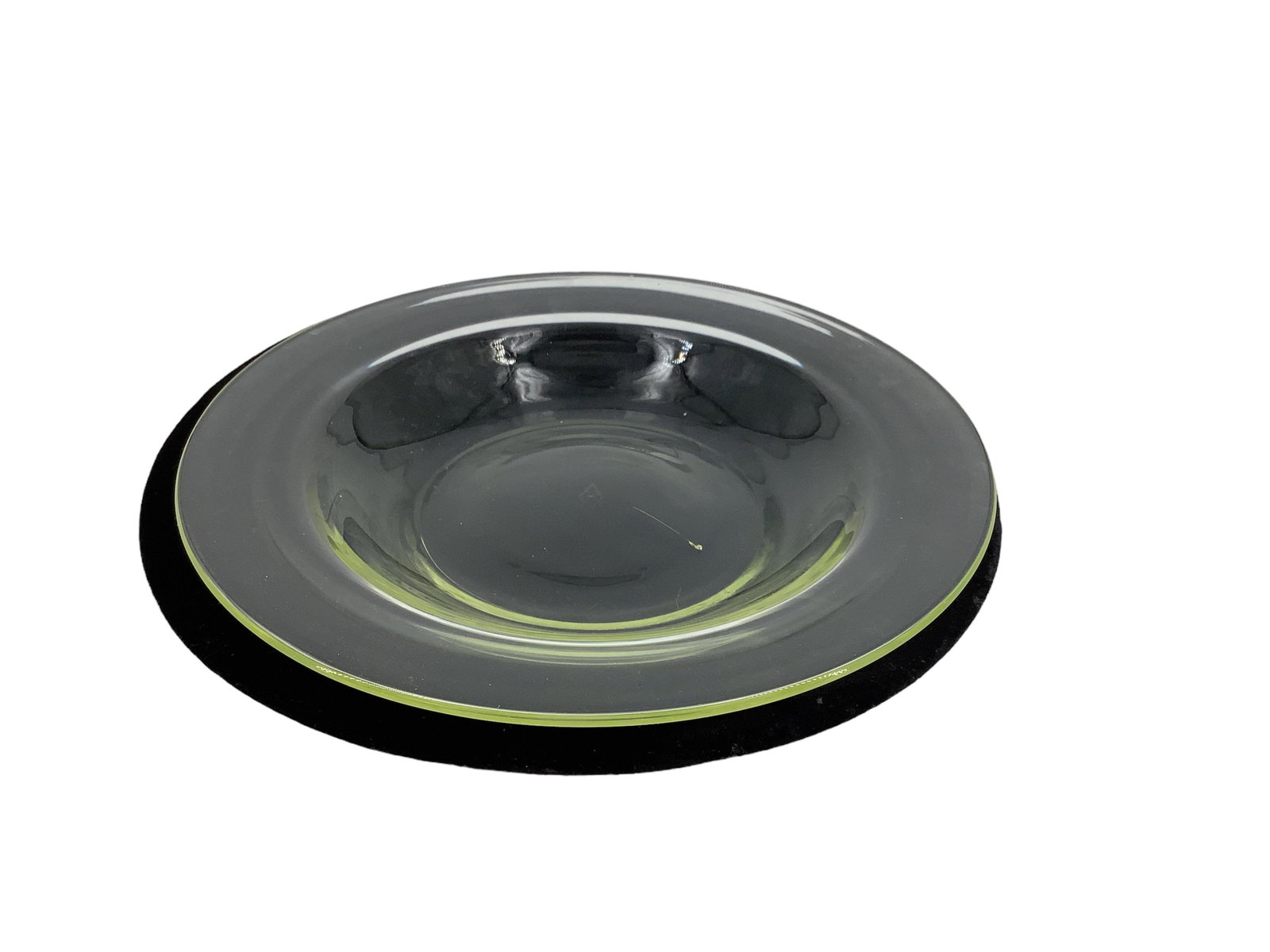 Heisey #1184 Yeoman 10" Vaseline Large Soup Bowl H, has a straw mark in the base: Heisey #1184 Yeoman 10" Vaseline Large Soup Bowl H, has a straw mark in the base