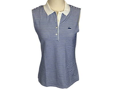 Lacoste Ladies Shirt: Lacoste Ladies ShirtBlue and white striped shirt with a white collar size (38) like new condition, perfect for golfing or a sporty brunch.