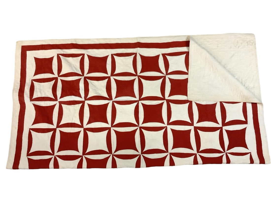 Red and White Quilt: Red and White Quilt Approx 72"x88", some stains