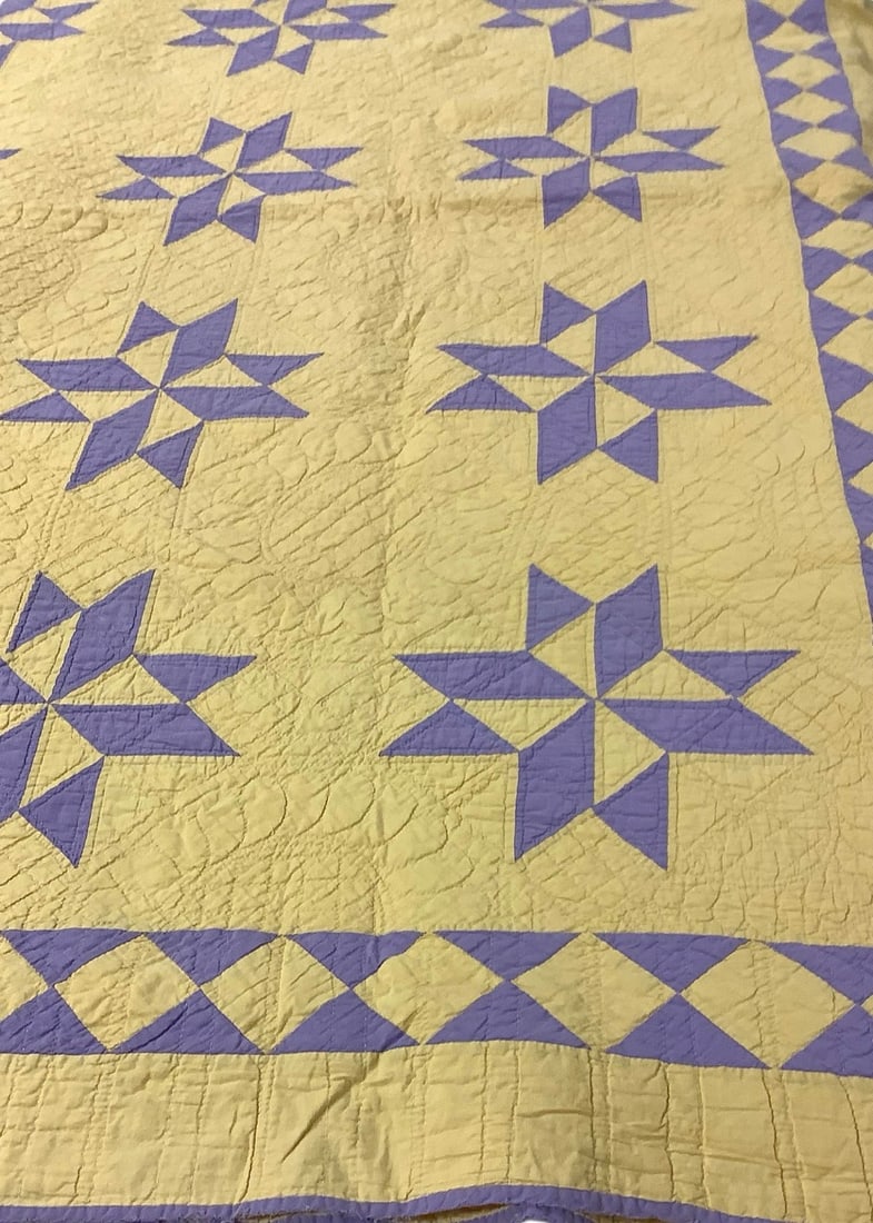 Hand-Stitched Blue and Yellow Quilt (1 of 3)