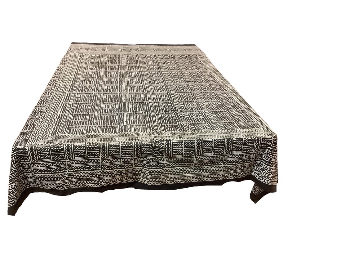 Contemporary Batik Cloth x 90 x 108 in. (x 228.6 x 274.3 cm.): Contemporary Batik Cloth Unusual cloth with a concave curve on one end and a convex curve on the opposite end, 100% cotton, made in India. x 90 x 108 in. ( x 228.6 x 274.3 cm.)