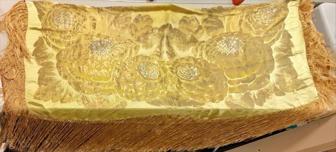 Lovely Yellow Fringed Shawl 60" square, not including 13" fringe (1 of 4)