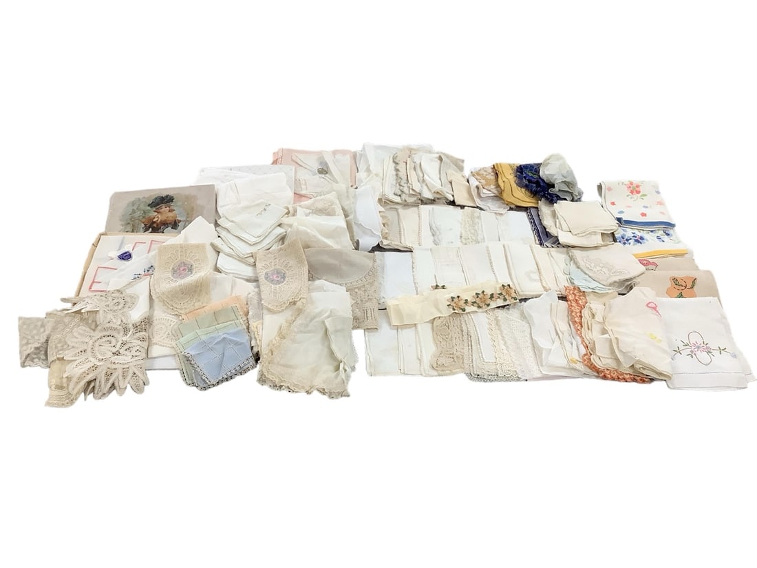 Linen Doilies, Hand Towels and Handkerchiefs: Linen Doilies, Hand Towels and Handkerchiefs(60+) Items. New, unused handkerchiefs with original labels and a few with original boxes.