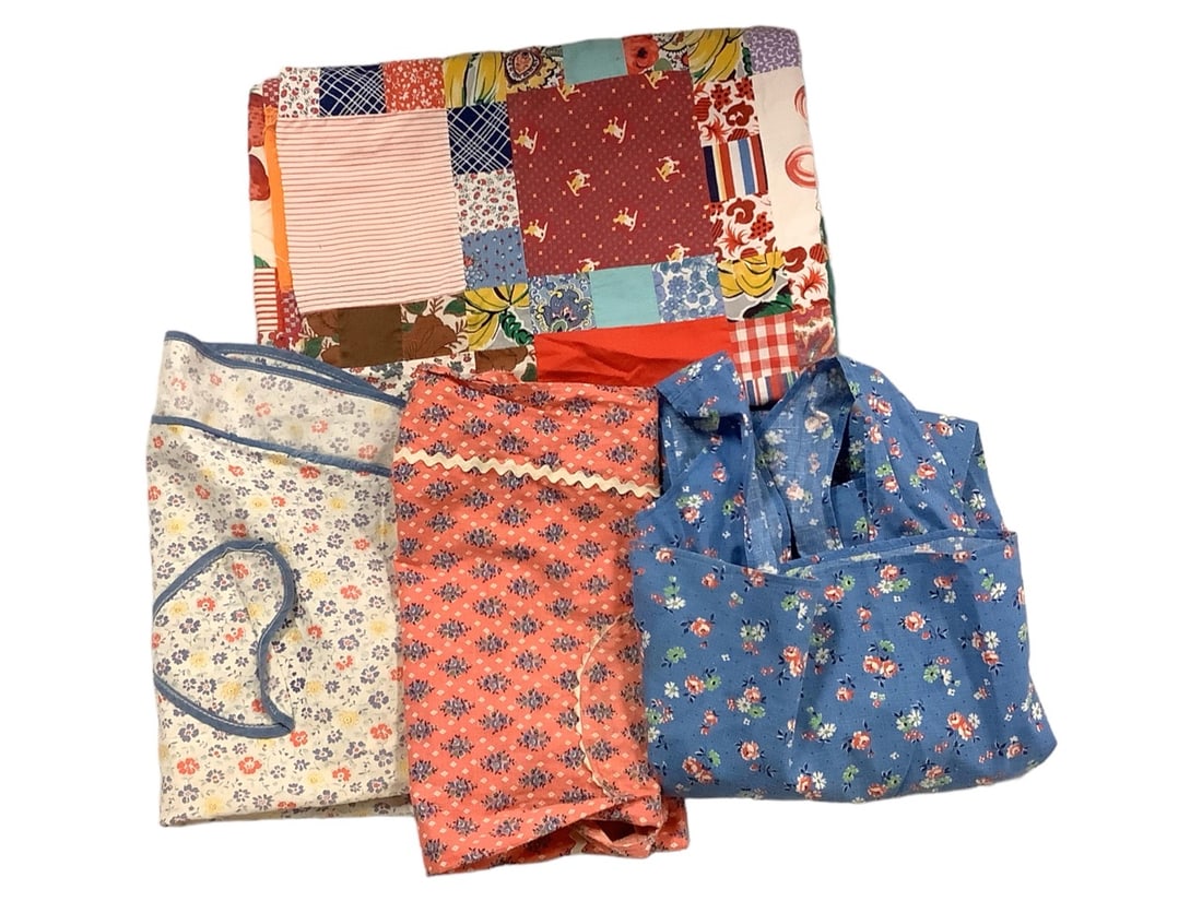 (3) Aprons and a Sheet of Fabric 4'8" x 6'4" and: (3) Aprons and a Sheet of Fabric4'8" x 6'4" and