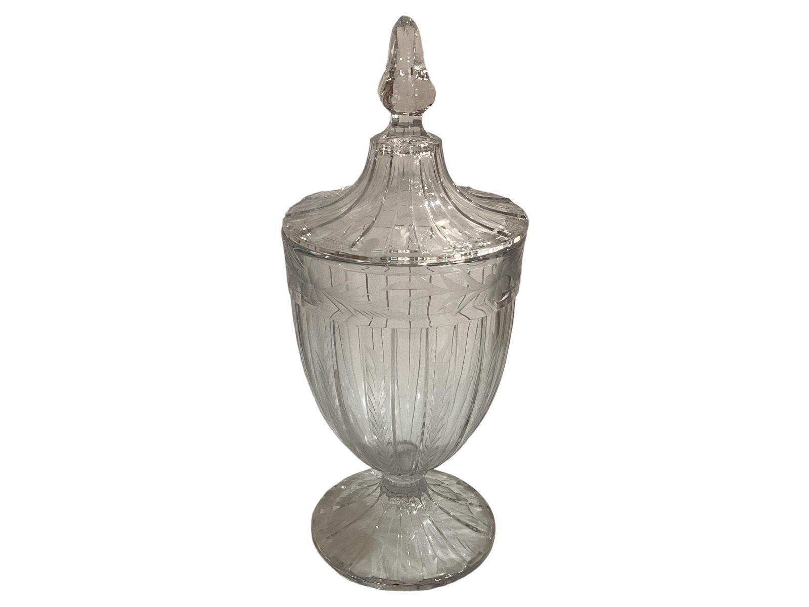 Heisey #465 Recessed Panel 3 lb Covered Candy Jar with Flower and Leaves cutting, H (1 of 2)