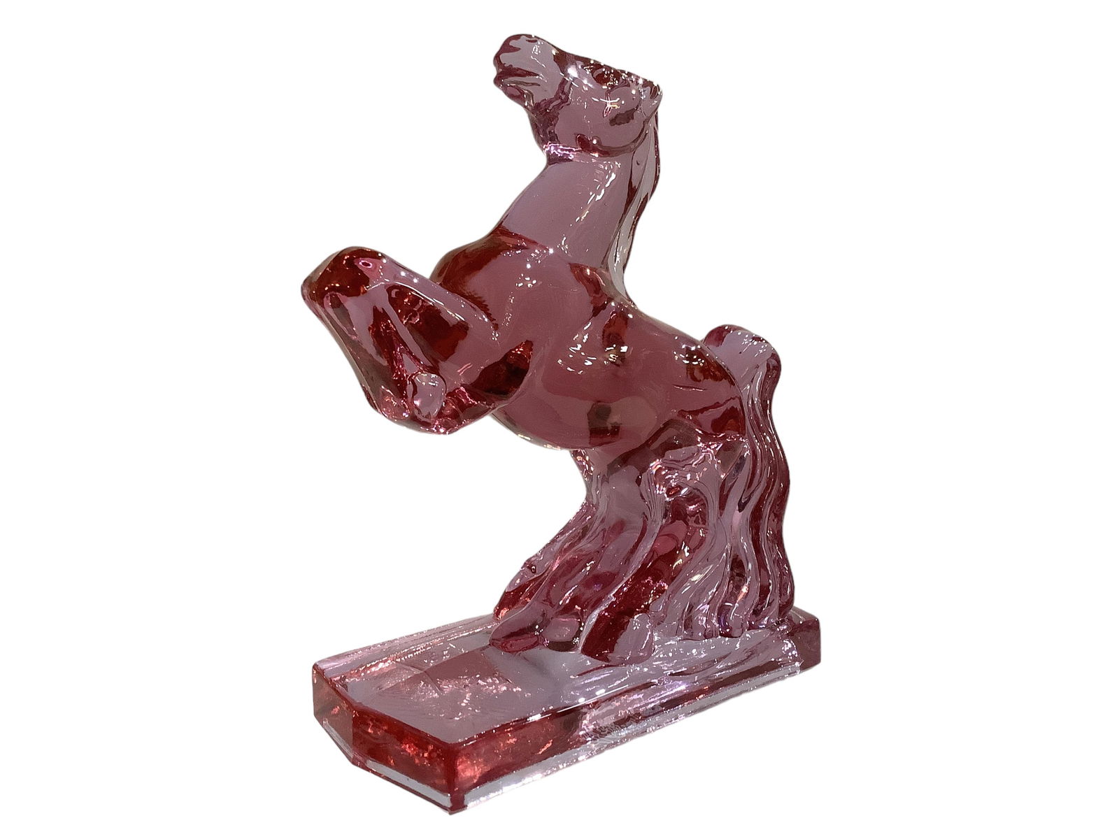 Heisey by Dalzell Viking Lavender Ice Rearing Horse Bookend Marked HCA 93 D on base marked 211 of: Heisey by Dalzell Viking Lavender Ice Rearing Horse Bookend Marked HCA 93 D on base marked 211 of 450 made